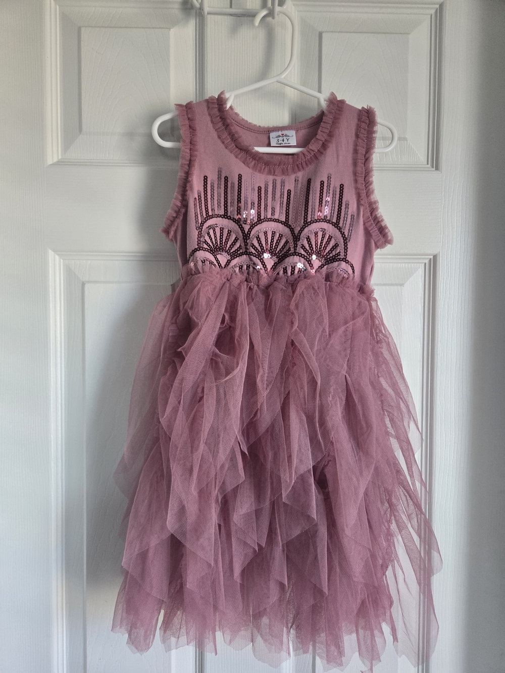 Girls Pink Sequined Tulle Party Dress